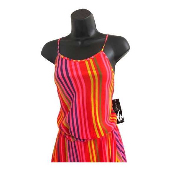 Nine West pink multicolor striped asymmetric belted flowy dress size 4 new‎ - Picture 3 of 15